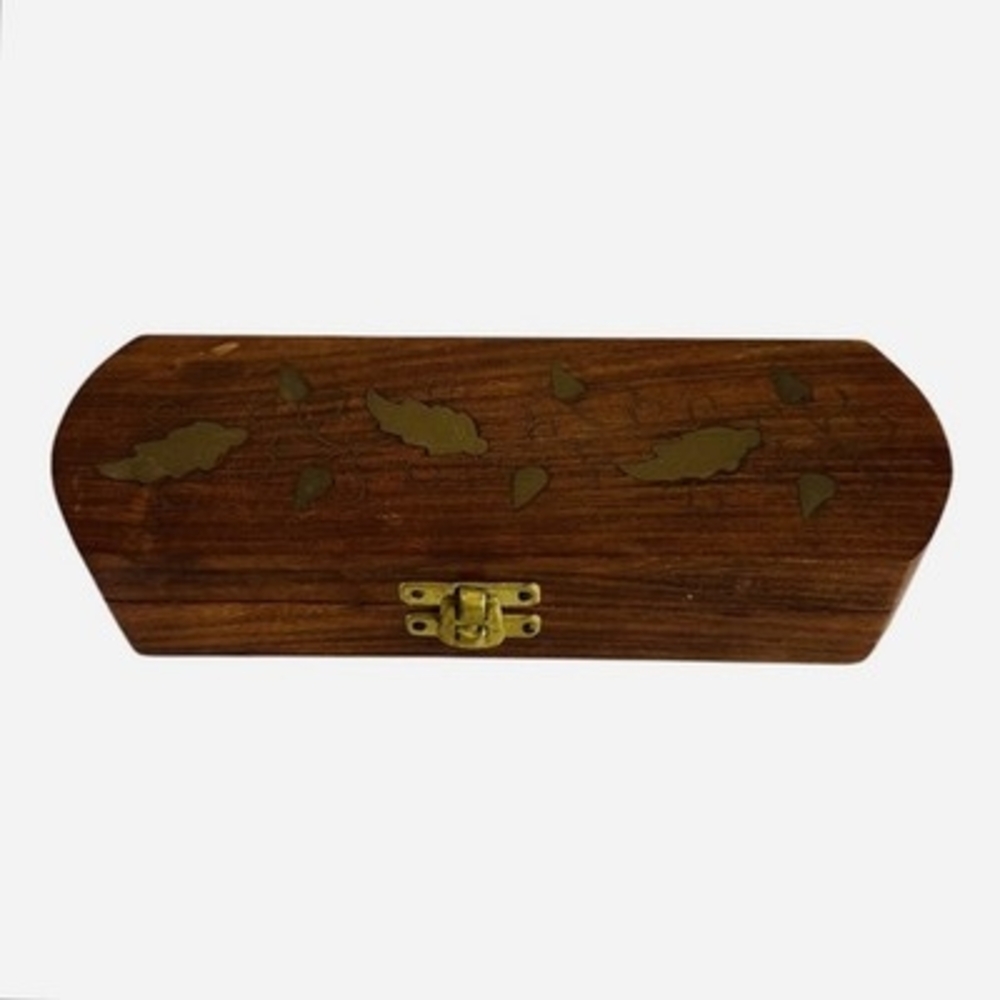 Vintage Handcrafted Wooden Keepsake Box Brass Latch Jewelry Trinket Storage 8”